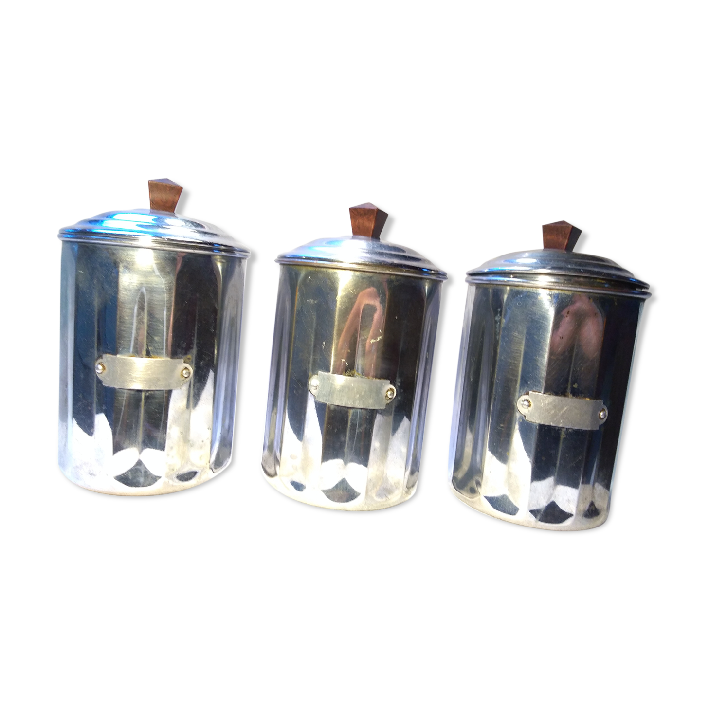 3 metal spice pots, 60s