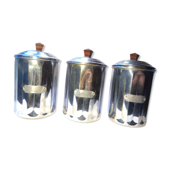 3 metal spice pots, 60s