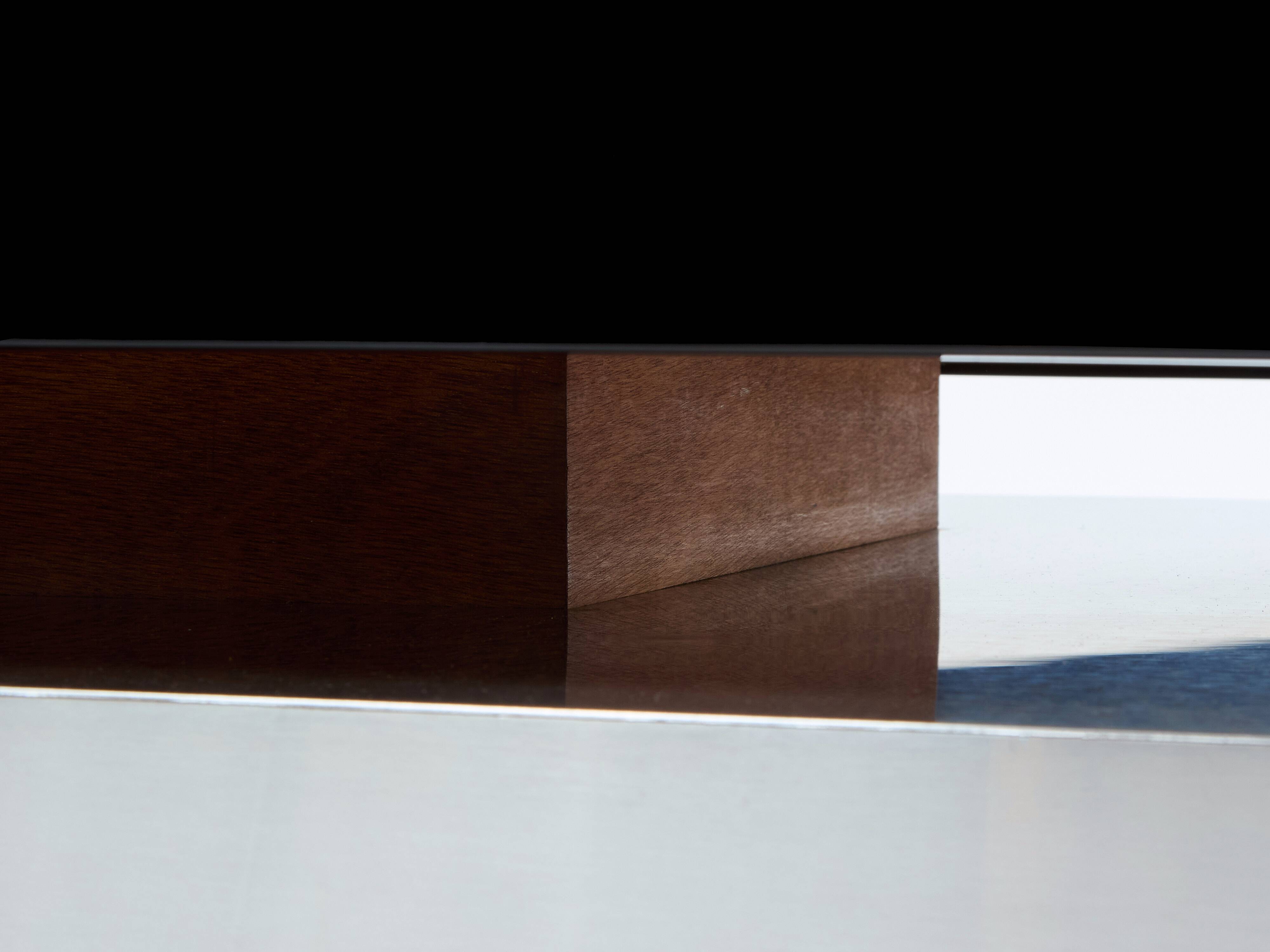 Large black lacquered and steel coffee table Nadine Charteret 1972