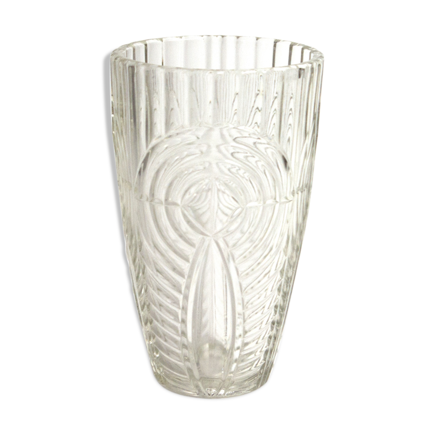 Vintage vase in carved glass with geometric motifs 70s