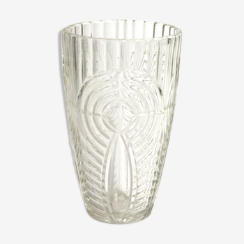 Vintage vase in carved glass with geometric motifs 70s