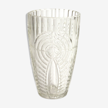 Vase transparent en verre avec motifs géométriques années 70