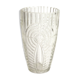 Vintage vase in carved glass with geometric motifs 70s