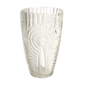 Vintage vase in carved glass with geometric motifs 70s
