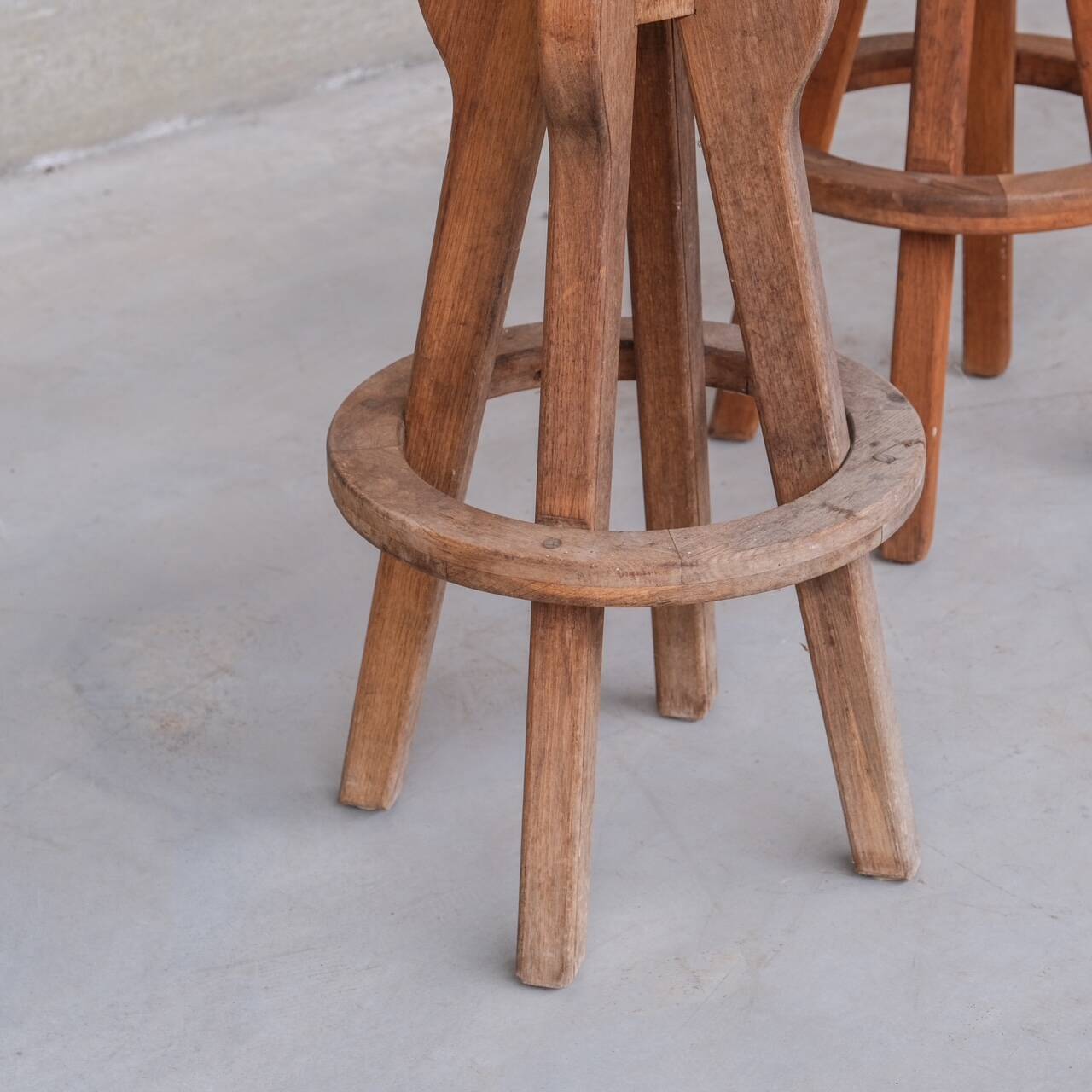 Set of 5 Brutalist Oak Mid-Century Belgium Bar Stools