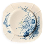 Blue ironstone plate from Gien, "Birds" service, circa 1870, no. 2.