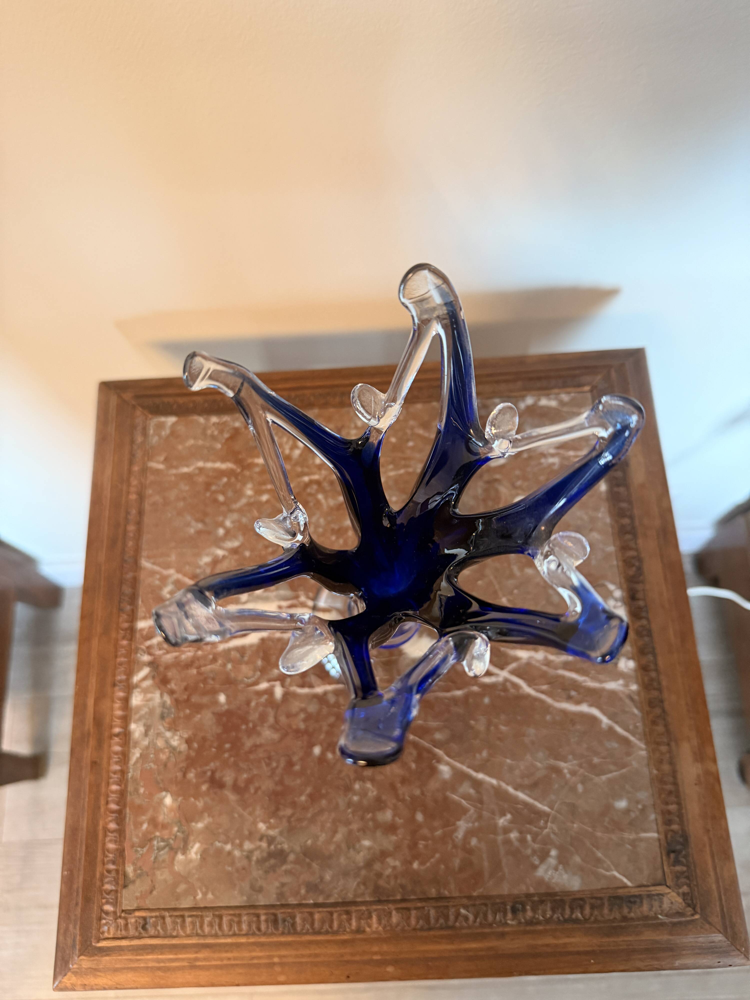 Vintage Cobalt Blue Crystal Vase Sculpture - Murano Style