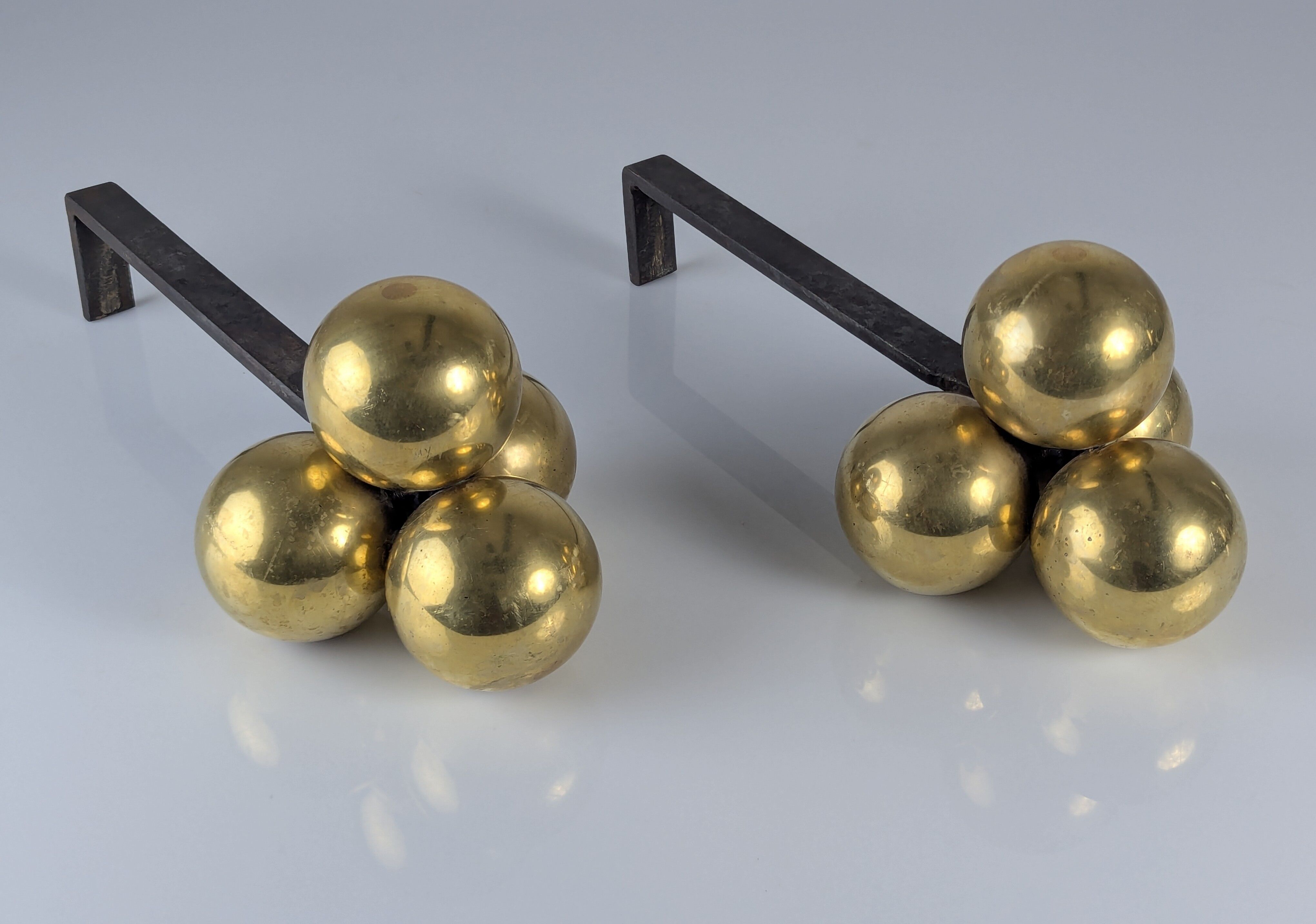 Bronze and wrought iron andirons by Jacques Adnet, 1930s