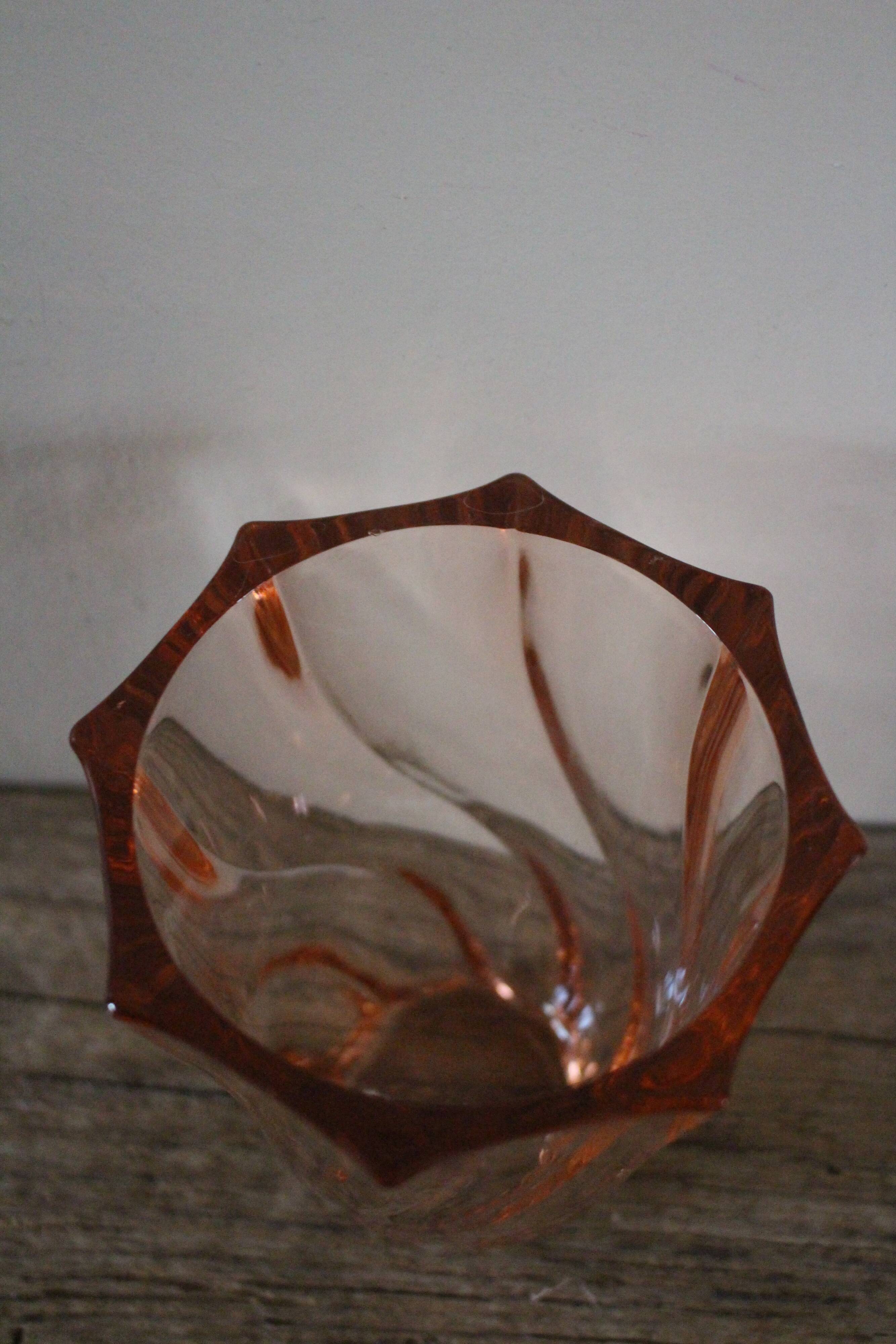 Rosaline vase, pink octagonal vintage glass