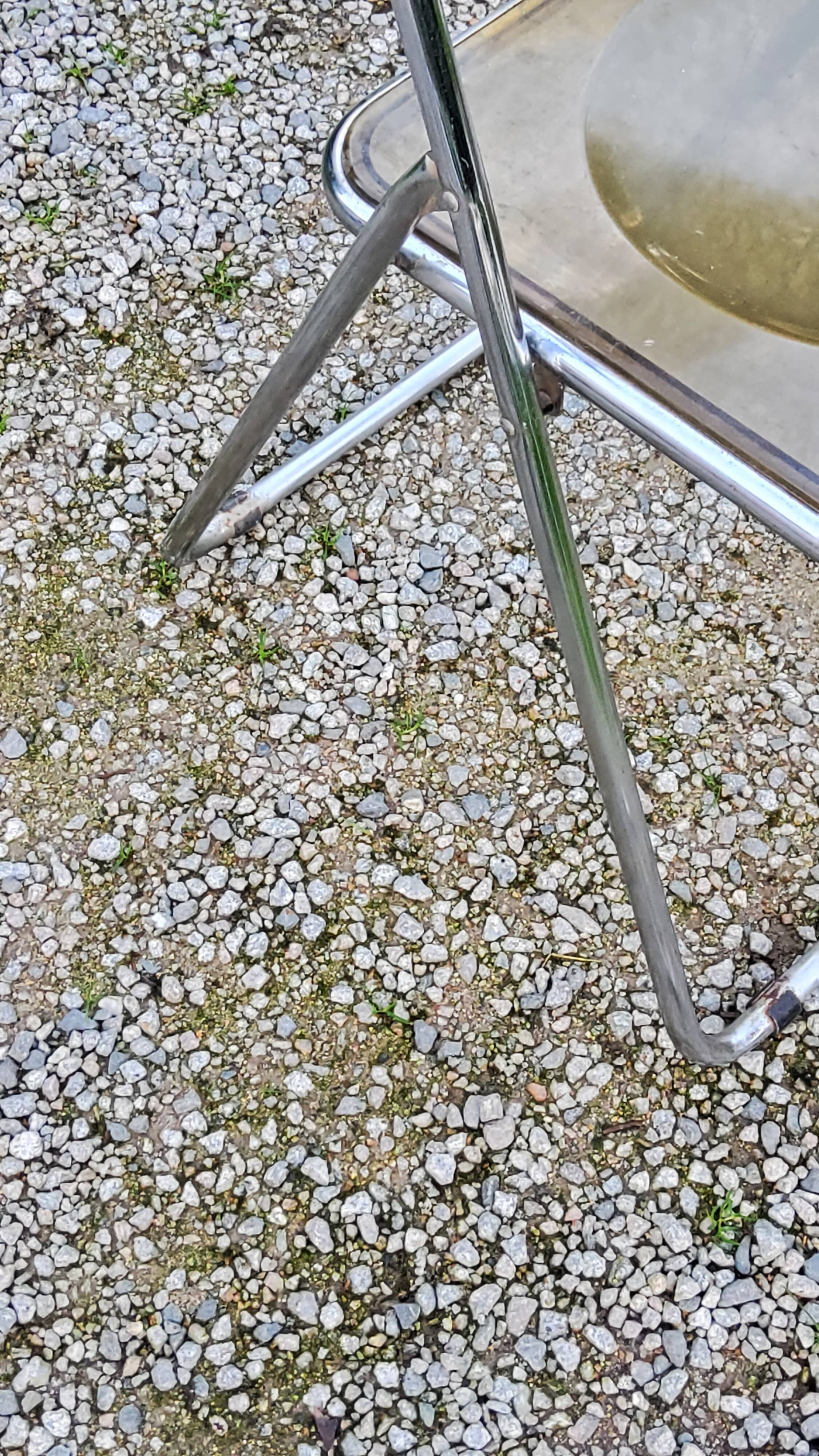 Set of 4 70s design folding chairs in smoked plexiglass and chrome metal