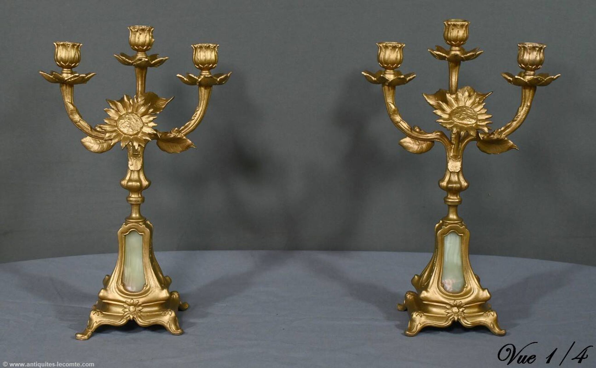 Paire de candélabres en régule doré et onyx – 1940