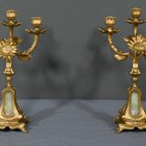 Pair of candelabra in gilded spelter and onyx – 1940