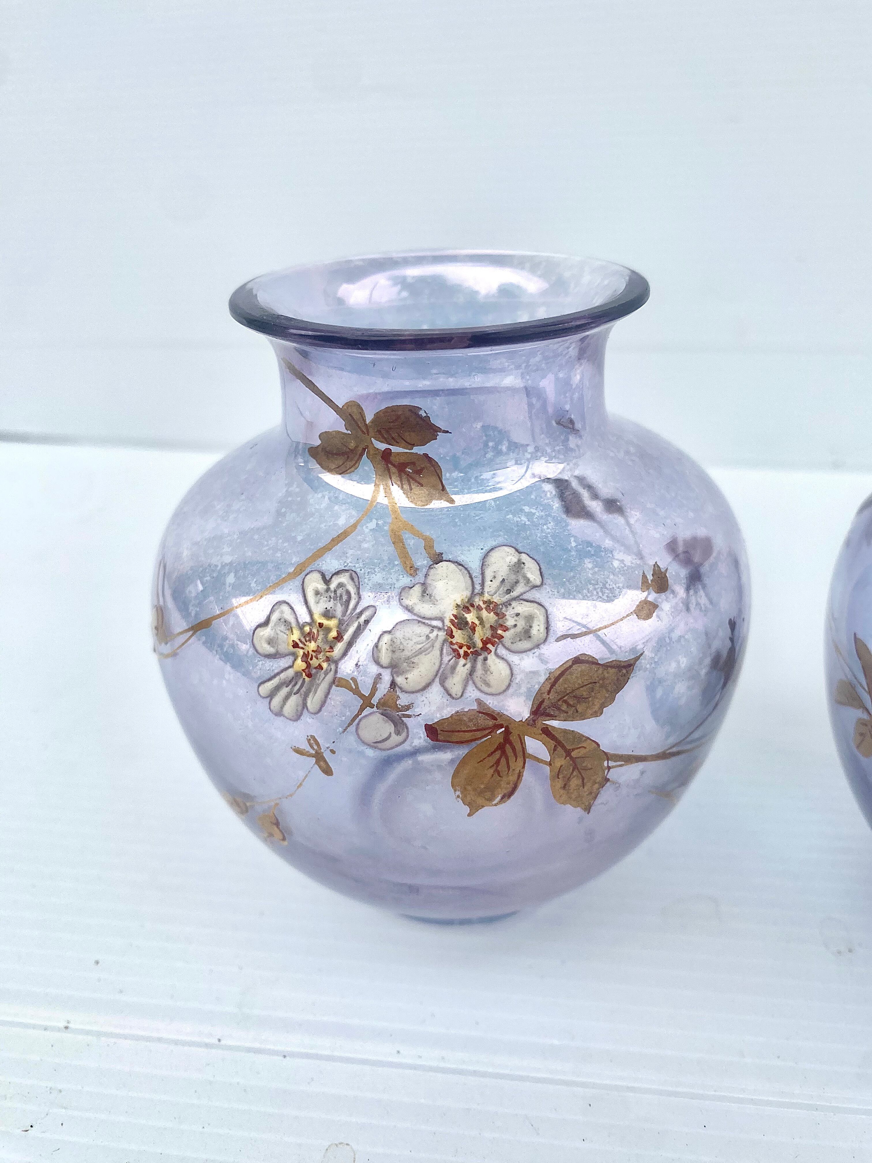 Paire de petits vases art nouveau decor floral émaillé