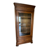 Walnut display cabinet with drawer