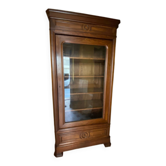 Walnut display cabinet with drawer