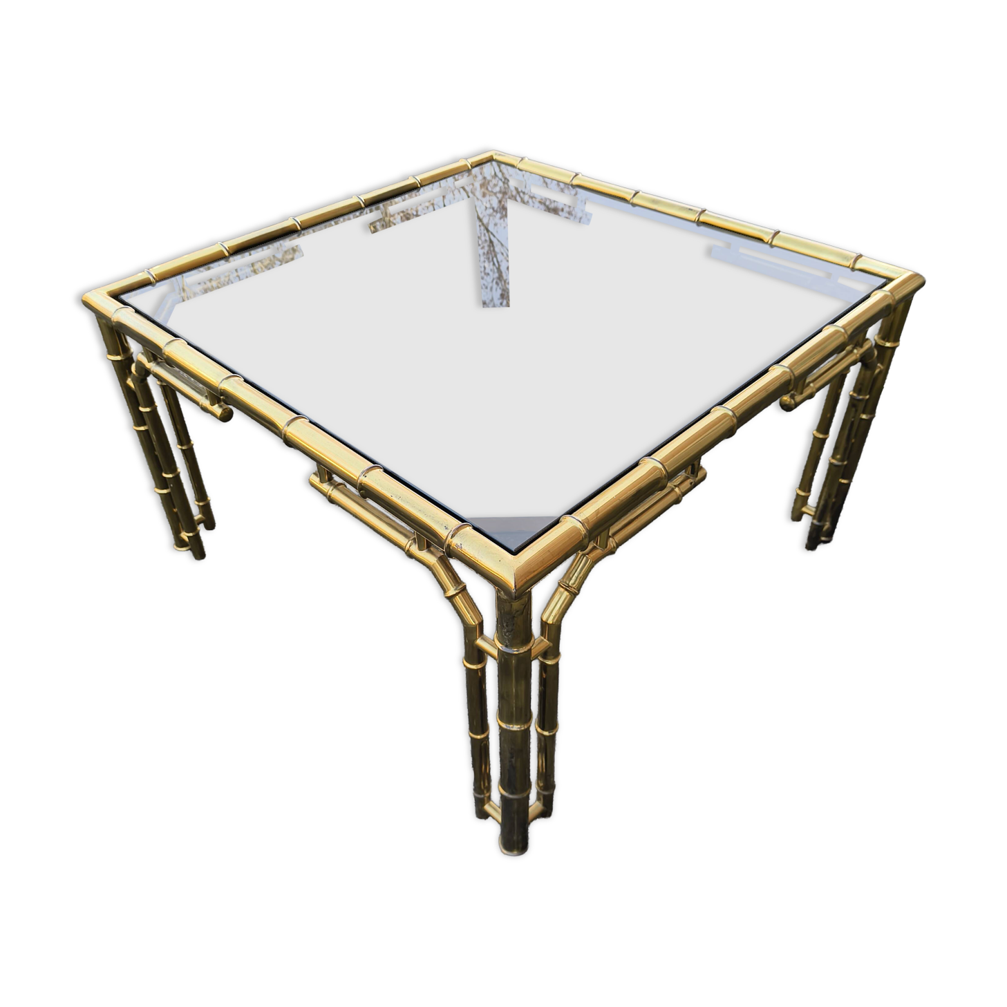 italian brass coffeetable with smoking glass in bamboo style