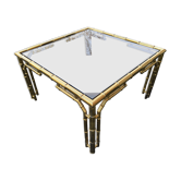 table basse en laiton italien avec verre fumé dans un style bambou