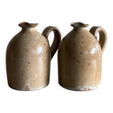 Stoneware oil pitcher x2