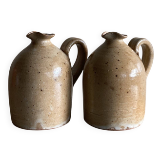 Stoneware oil pitcher x2