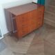 Vintage chest of drawers 3 drawers - varnished teak - Scandinavian style - retro patterns - 60s