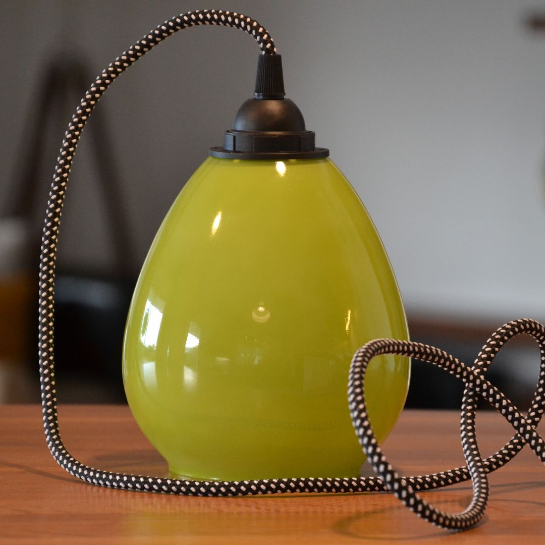 Sixties pop glass walk-in lamp - green colours and black and white cord