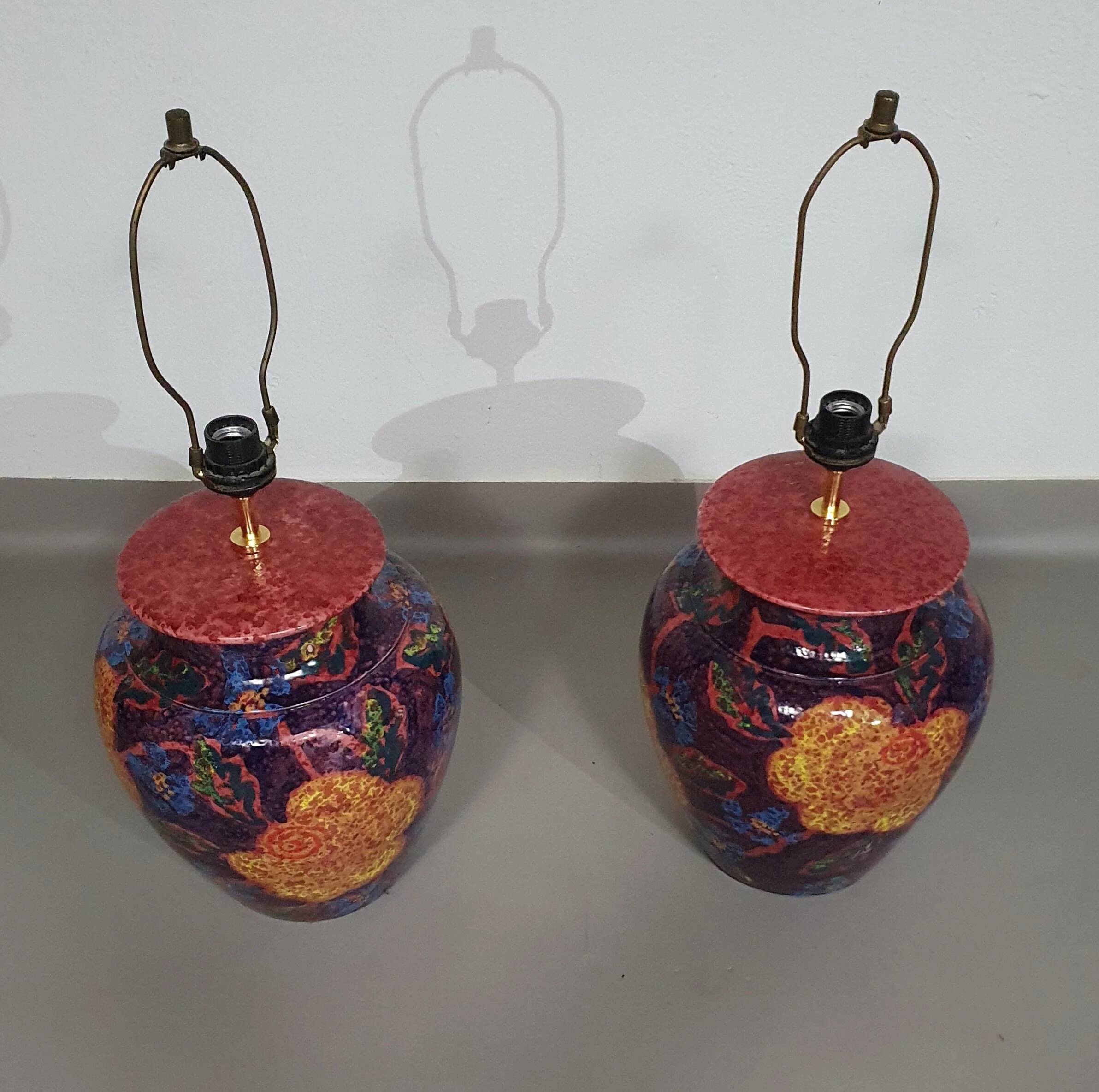 Hand-turned ceramic / glazed vase lamp holders 1970s (most likely French)