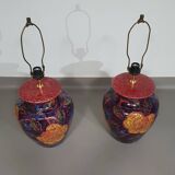 Hand-turned ceramic / glazed vase lamp holders 1970s (most likely French)