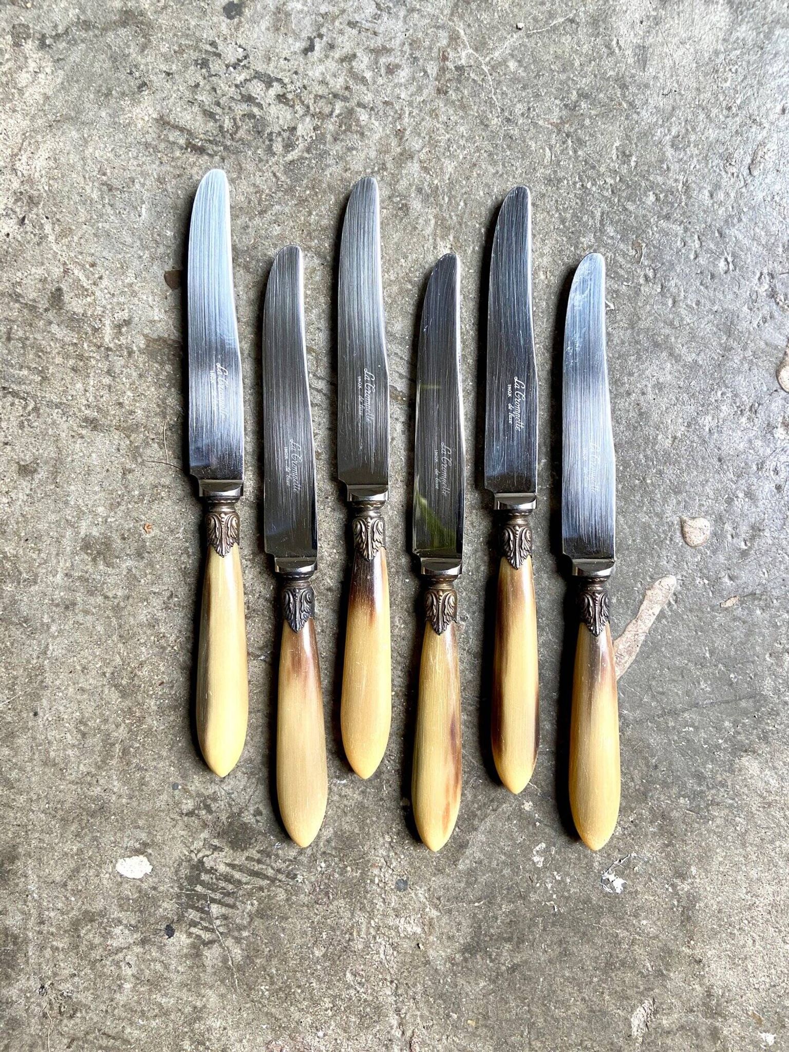 6 La Trompette knives in beige and stainless steel horn