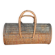 Vintage brown wicker cylindrical basket from the 1940s — long case for a bottle