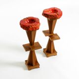 Two mid-century standing ashtrays consisting of red Alabaster cup