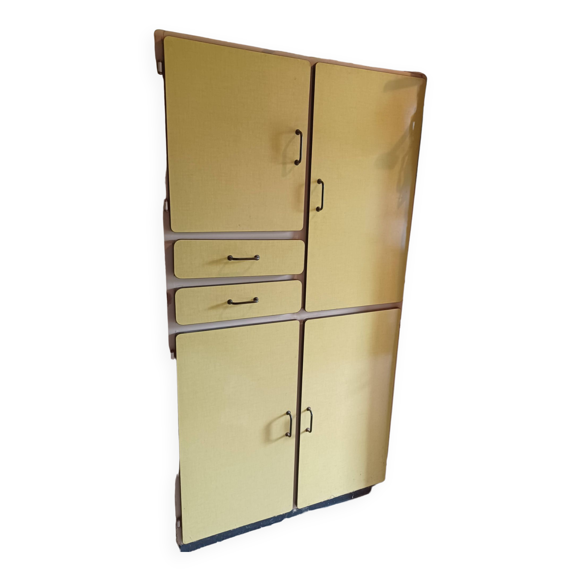 Yellow formica kitchen cabinet