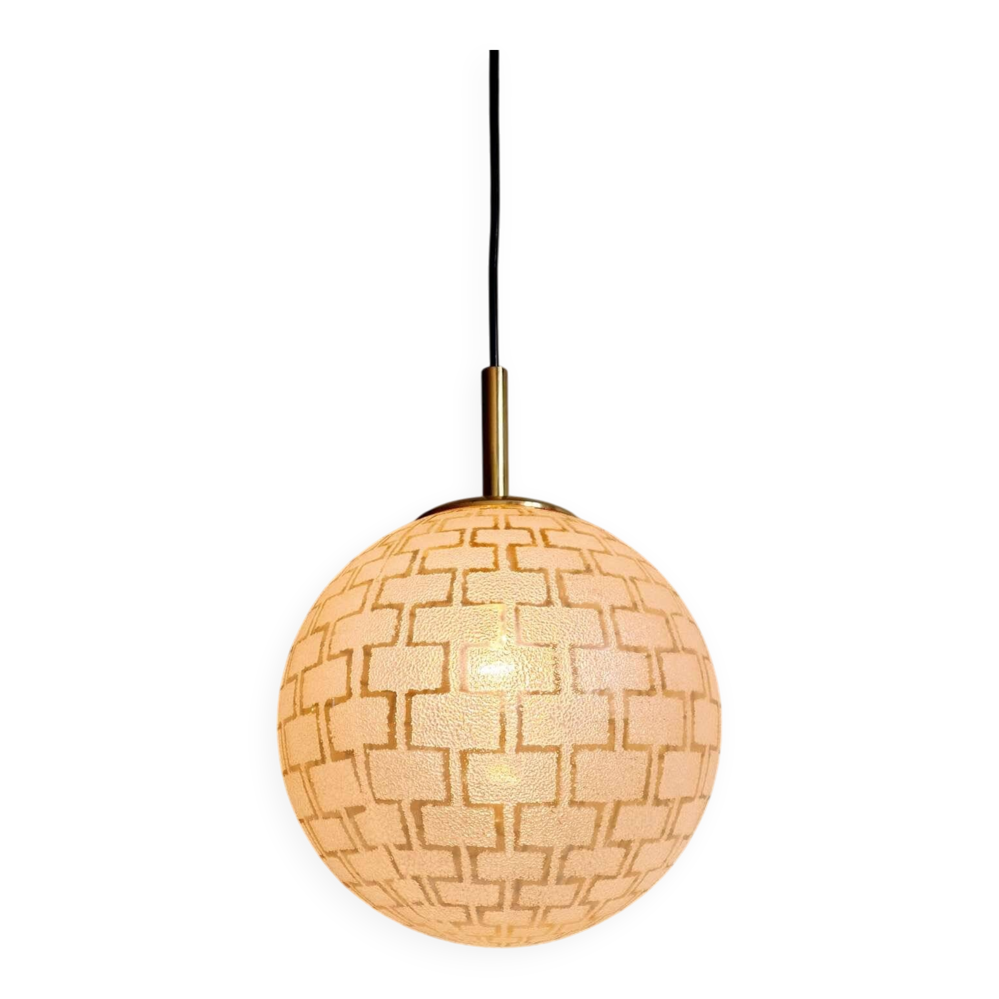 Suspension Space Age in brass and textured glass, 1970s
