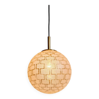 Suspension Space Age in brass and textured glass, 1970s