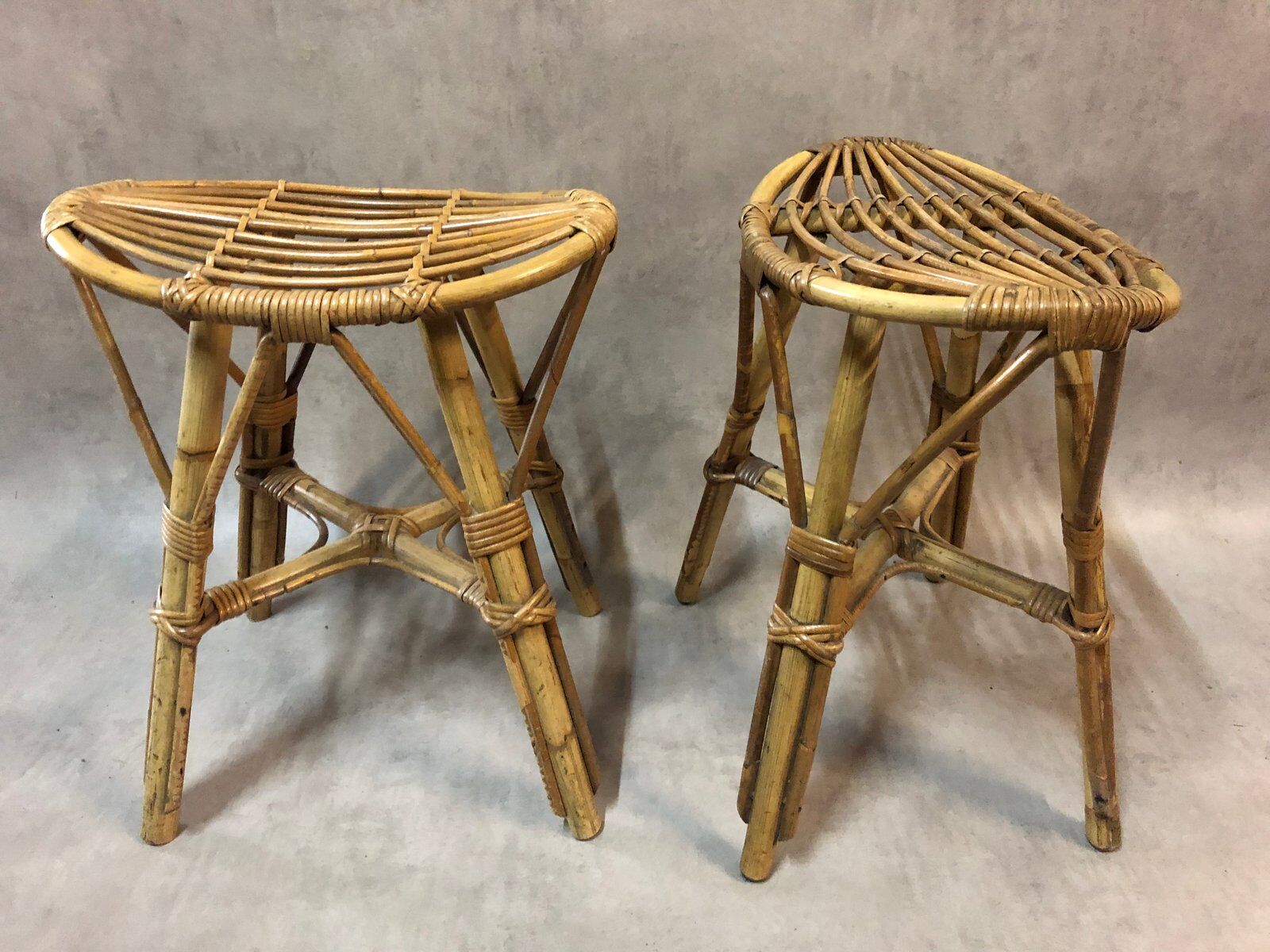 Tabourets vintage en rotin 1950s