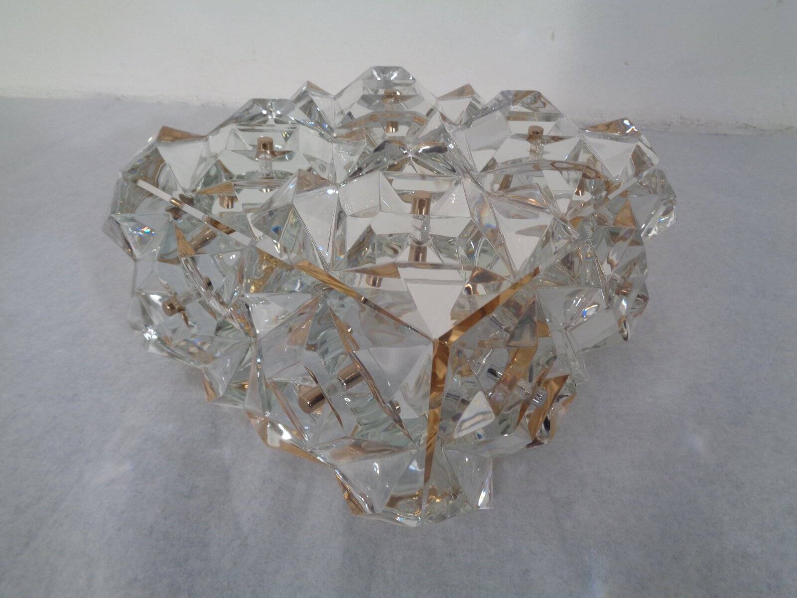 Gold-Plated & Crystal Glass Flush Mount Light from Kinkeldey, 1970s