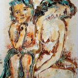 Tableau moderne "Les deux amies" signé C Waller Burnett