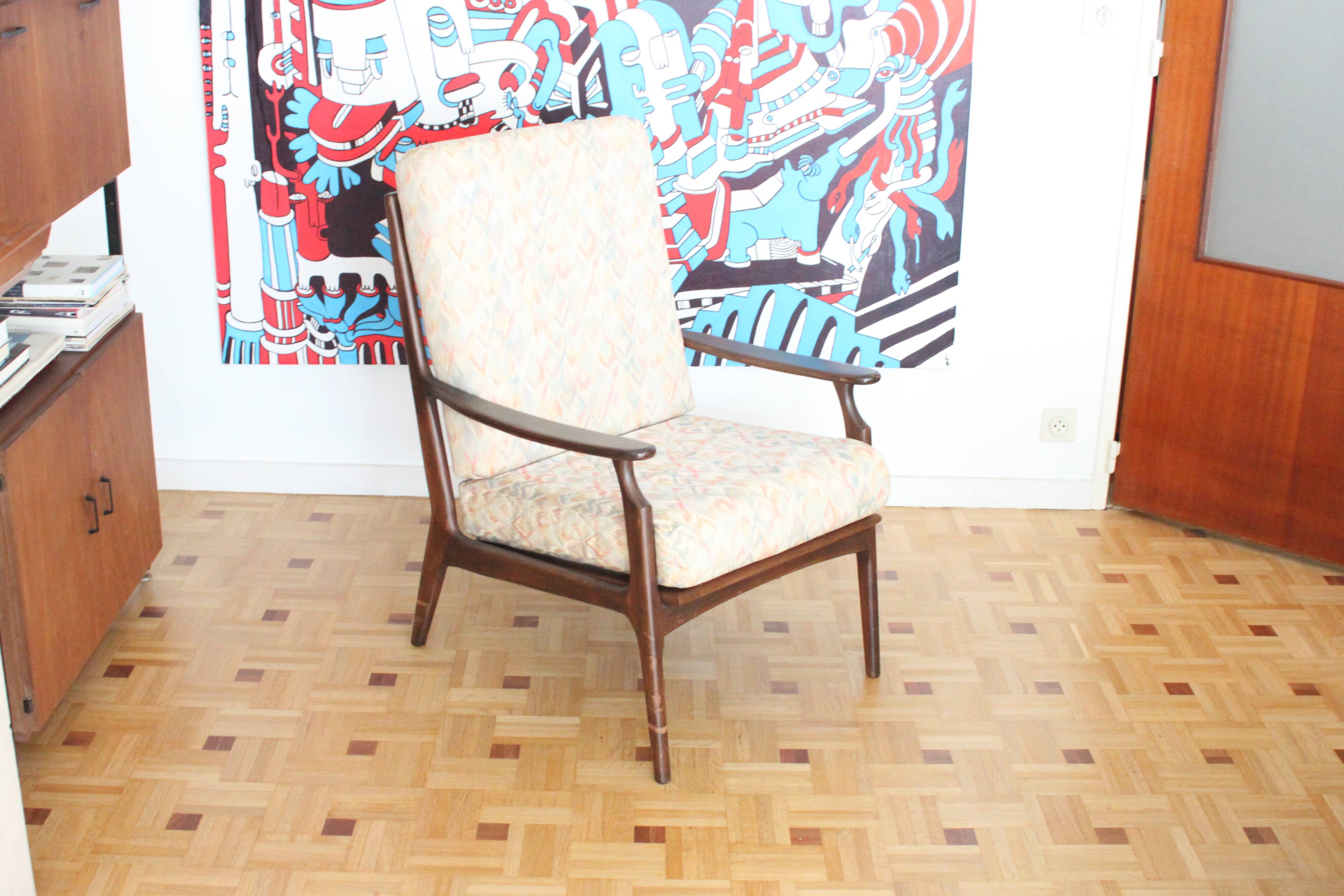 Fauteuil relax vintage en bois de style scandinave, 1950