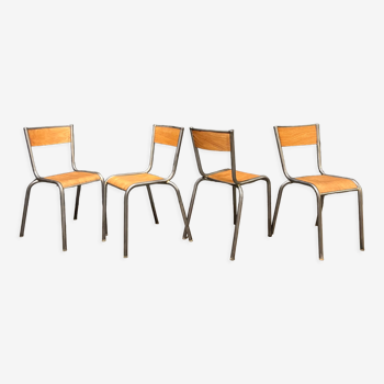 Set of Mulca school chairs patinated graphite.