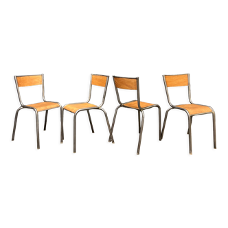 Set of Mulca school chairs patinated graphite.