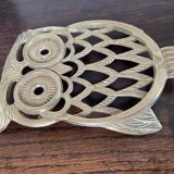 Owl trivet in golden brass
