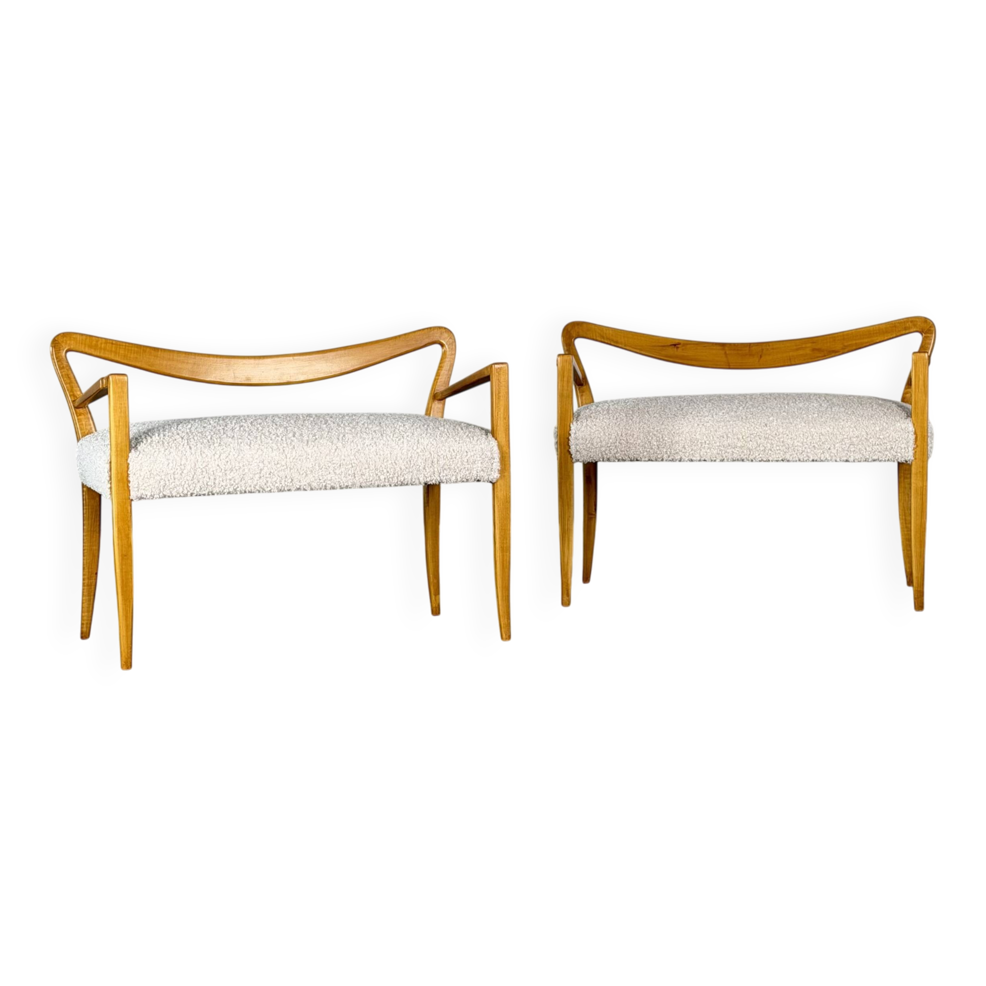 Benches Attributed to Guglielmo Ulrich, Blonde Maple & Bouclé, Italy 1940s