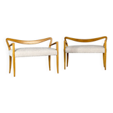Benches Attributed to Guglielmo Ulrich, Blonde Maple & Bouclé, Italy 1940s