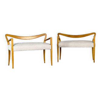Benches Attributed to Guglielmo Ulrich, Blonde Maple & Bouclé, Italy 1940s