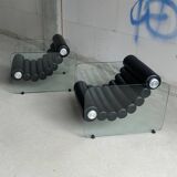 Fauteuil Hyaline en cuir et verre par Fabio Lenci pour Comfortline, Italie années 60