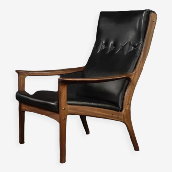 Mid-century scandinavian danish modern high back teak armchair, 1960s