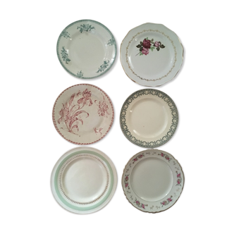 Six old flat plates mismatched in red and green