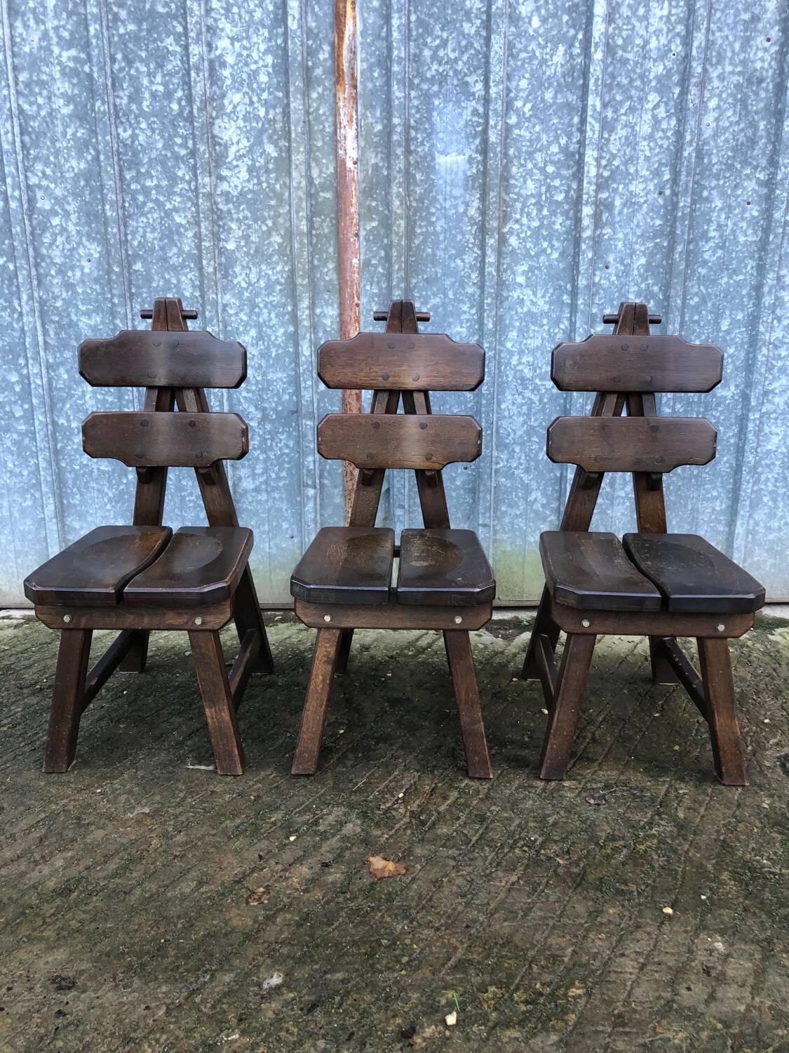 6 brutalist chairs in solid oak