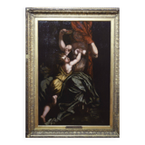 Peinture à l'huile de style début du XVIIIe siècle représentant une mère et un enfant