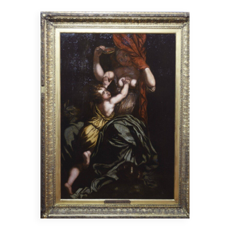 Early 18th Century Style Mother and a Child Oil Painting,
