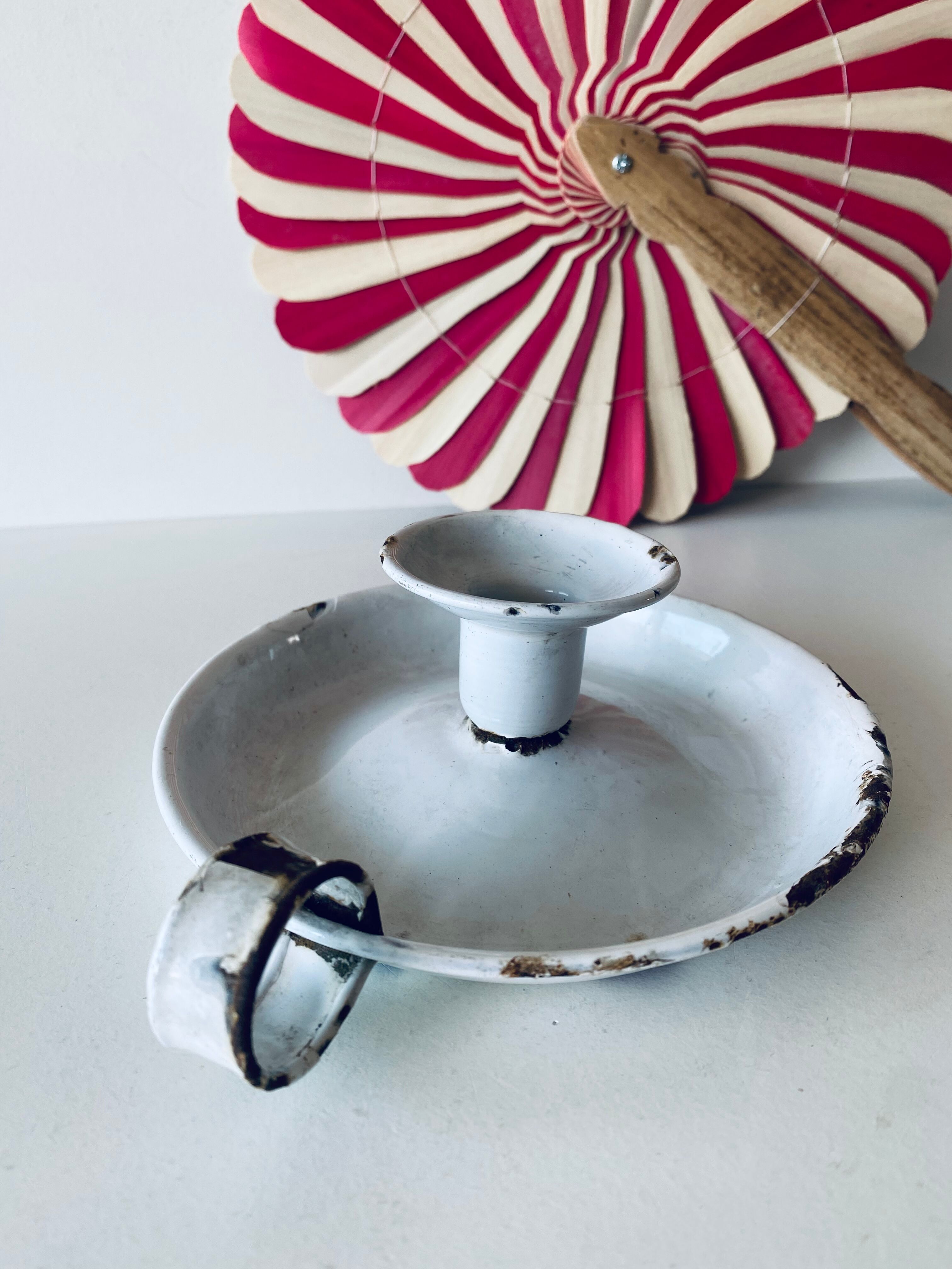 White enamelled candle holder